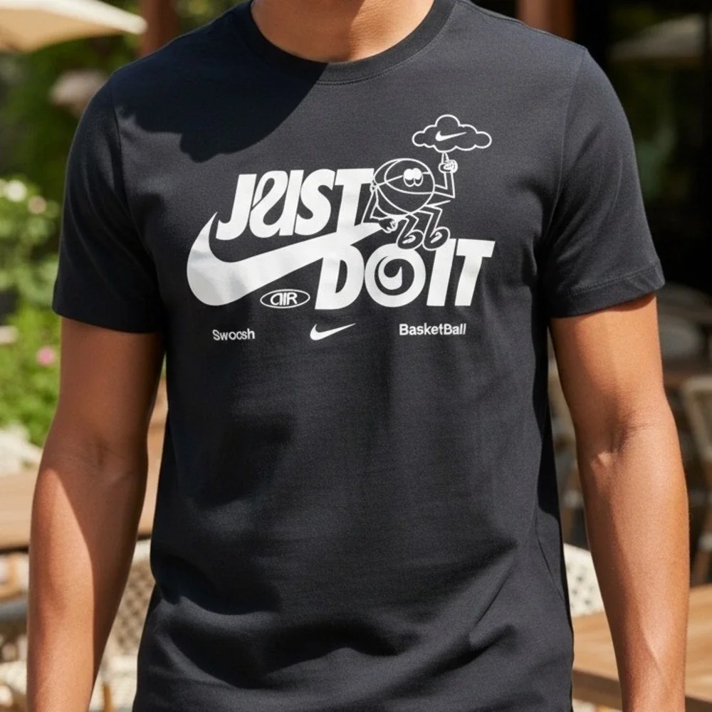 Nike Just Do It Basketball Graphic T-Shirt‎ Black Short Sleeve Swoosh Tee 3535